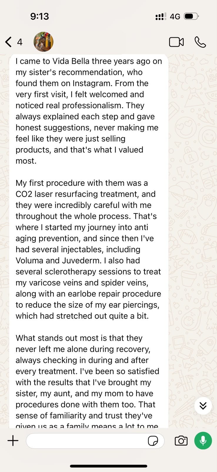 Testimonio de paciente satisfecha con los resultados en Vida Bella