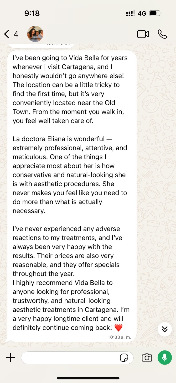 Testimonio de paciente sobre la atención médica y humana de Vida Bella