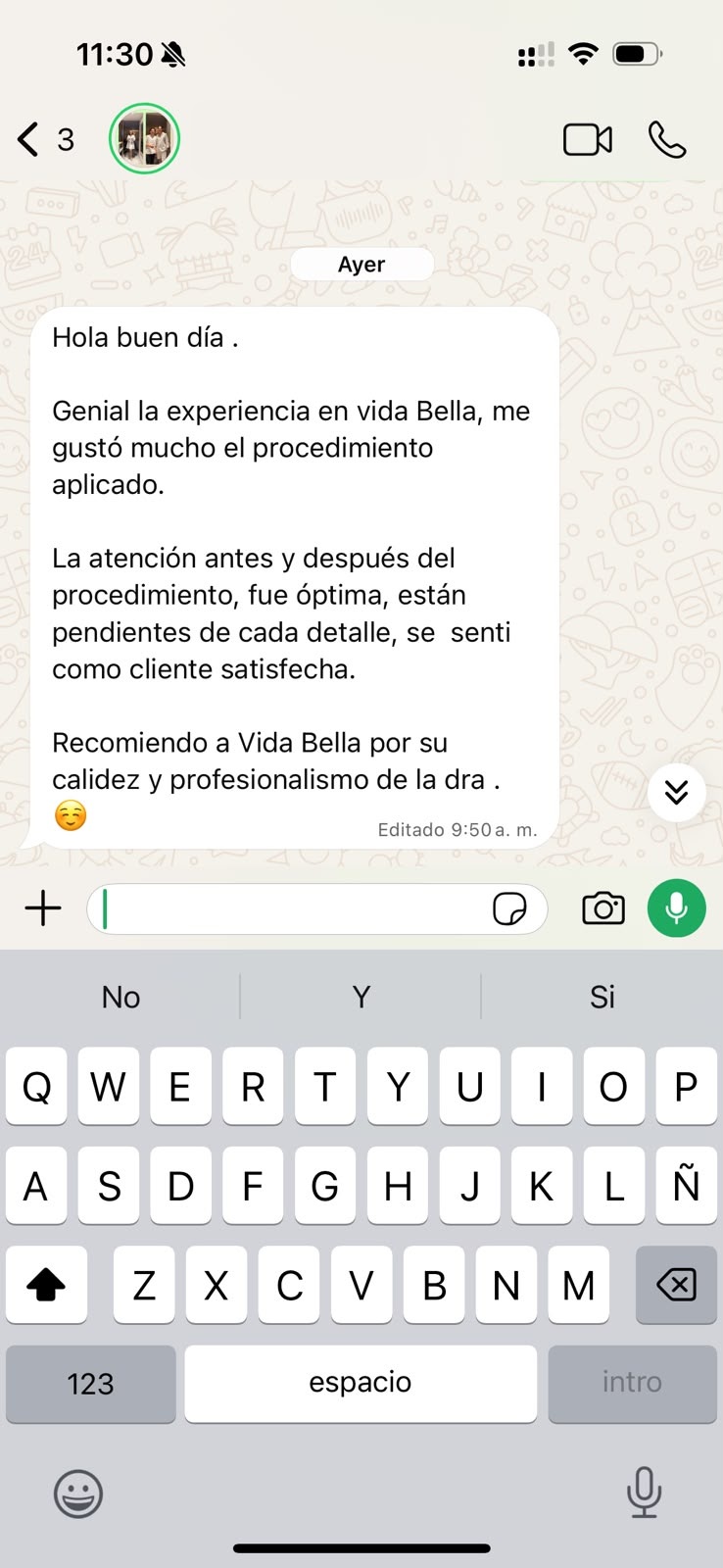Testimonio de paciente sobre los tratamientos y la atención de Vida Bella