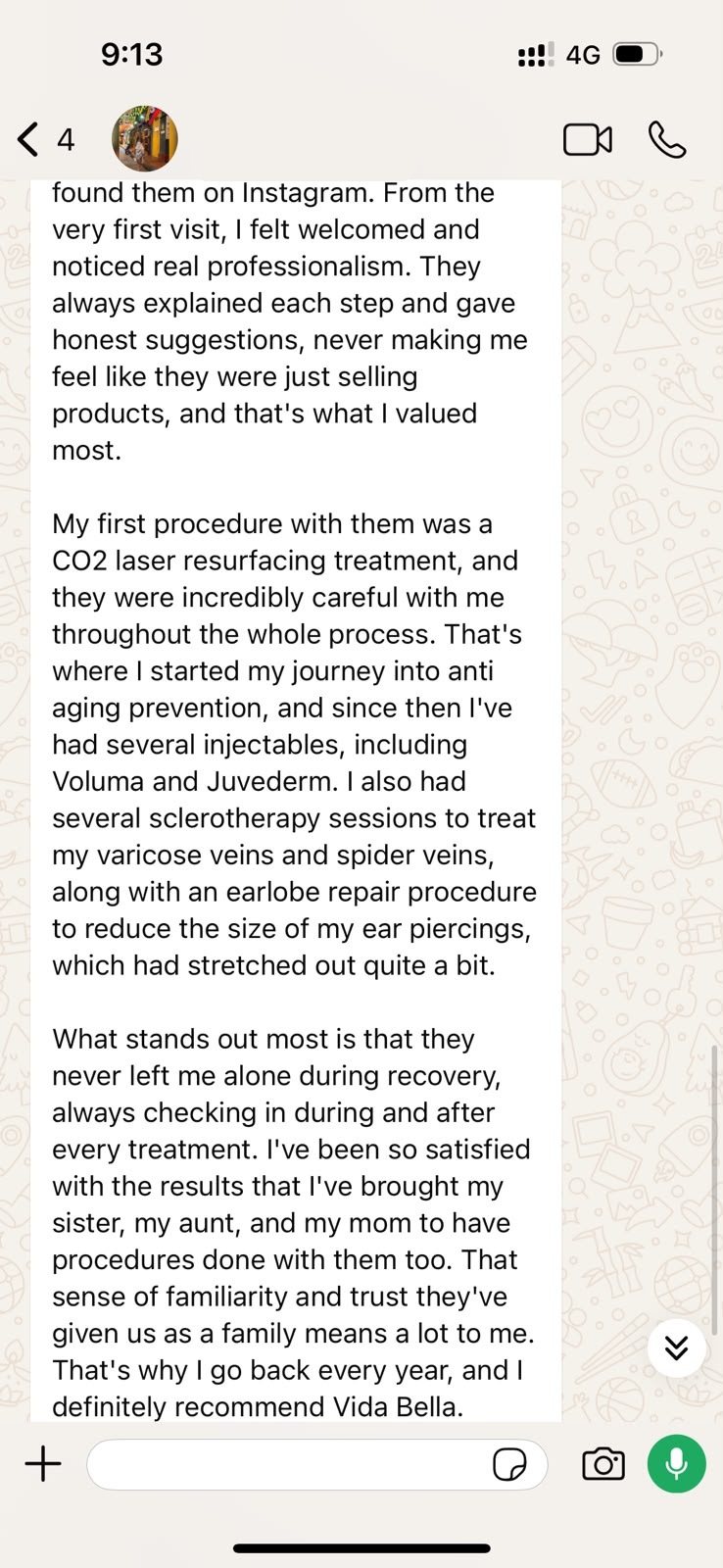 Testimonio de paciente internacional sobre su confianza en Vida Bella